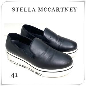 STELLA McCartney Binx Leather Platform Slip on Sneakers Black with White Size 41
